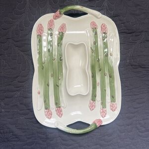 FITZ & FLOYD IRONSTONE ASPARAGUS  Serving Platter With Handles 12”, VTG.  JAPAN